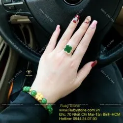 Bộ vòng Lu thống ngọc bích và nhẫn cỏ 4 cánh, vàng 18k - Ảnh 5