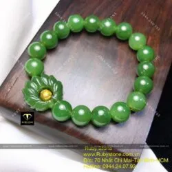 Vòng chuỗi Ngọc bích mix Liên hoa vàng 24k
