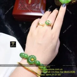 Vòng chuỗi Ngọc bích mix Liên hoa vàng 24k - Hình ảnh 2