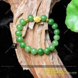 Vòng Ngọc bích 10 ly, mix charm Khoá trường mệnh vàng 24k - Hình ảnh 6