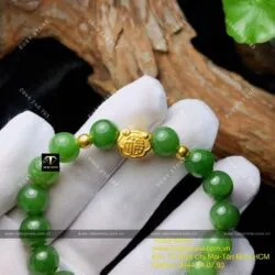 Vòng Ngọc bích 10 ly, mix charm Khoá trường mệnh vàng 24k - Hình ảnh 3