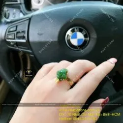 Bộ sản phẩm Vòng tay ngọc bích mix charm vàng 24k và nhẫn Tỳ hưu, vàng 10k - Hình ảnh 7