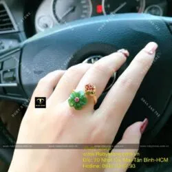 Bộ vòng ngọc bích 12 ly và nhẫn hoa mai, vàng 10k - Ảnh 3