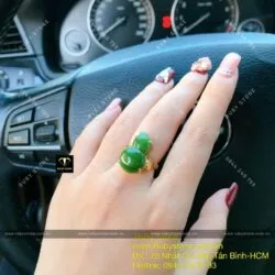 Bộ vòng chuỗi Ngọc bích 10 ly mix charm vàng 24k và nhẫn hồ lô ngọc bích, vàng 10k - Ảnh 3