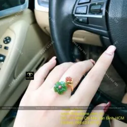 Bộ vòng ngọc bích 12 ly và nhẫn hoa mai, vàng 10k - Ảnh 2