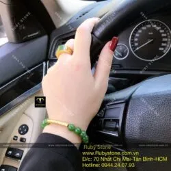 Bộ sản phẩm vòng Ngọc bích 8 ly mix charm vàng 24k và nhẫn yên ngựa, vàng 10k