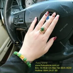 Bộ vòng Ngọc bích mix charm vàng 24k và nhẫn Oval, vàng 10k - Hình ảnh 6