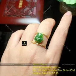 Nhẫn hồ ly Ngọc bích 2 đường tấm, vàng 10k - Ảnh 4