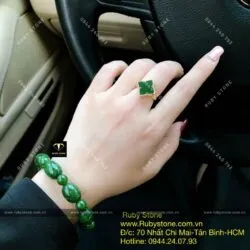 Bộ vòng lu thống Ngọc bích và nhẫn cỏ bốn cánh nhọn, vàng 10k - Hình ảnh 4