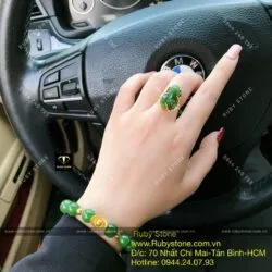 Bộ sản phẩm Vòng tay ngọc bích mix charm vàng 24k và nhẫn Tỳ hưu, vàng 10k - Hình ảnh 5