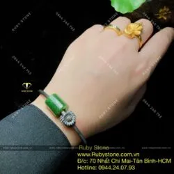 Kiềng tay bạc Lu thống ngọc bích, charm hoa cúc - Hình ảnh 5