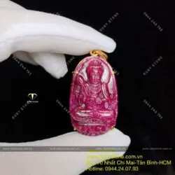 Mặt dây chuyền Đại Thế Chí Bồ Tát Ruby Nam Phi, vàng 18k - Ảnh 7