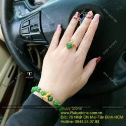 Bộ sản phẩm vòng Ngọc bích 8 ly mix charm hồ ly vàng 24k và nhẫn hồ ly, vàng 10k - Ảnh 6