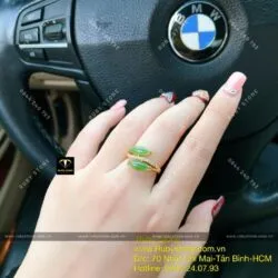 Bộ vòng Ngọc bích 10 ly và nhẫn hạt gạo, vàng 10k - Hình ảnh 4