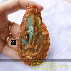 Phật Quan Âm cứu khổ cứu nạn Cẩm thạch huyết Myanmar, kích thước 95mm - Ảnh 3
