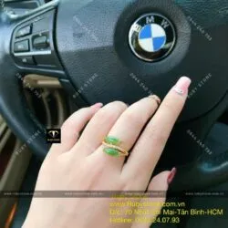 Bộ vòng Ngọc bích 10 ly và nhẫn hạt gạo, vàng 10k - Hình ảnh 5
