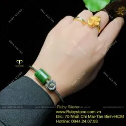 Kiềng tay bạc Lu thống ngọc bích, charm hoa cúc - Hình ảnh 6