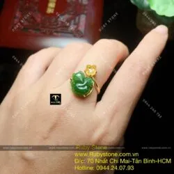 Nhẫn hồ ly Ngọc bích hoa nụ tấm trắng, vàng 10k - Ảnh 6