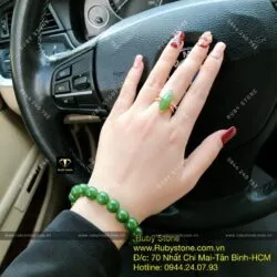 Bộ vòng tay Ngọc bích 10 ly và nhẫn thiết kế, vàng 10k