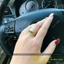 Bộ sản phẩm vòng chuỗi Ngọc bích mix charm vàng 24k và nhẫn yên ngựa, vàng 10k - Ảnh 2