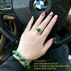 Bộ vòng lu thống Ngọc bích và nhẫn cỏ bốn cánh nhọn, vàng 10k - Hình ảnh 5