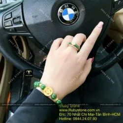 Bộ sản phẩm vòng tay Ngọc bích mix charm vàng và nhẫn bản liền, vàng 10k - Ảnh 5