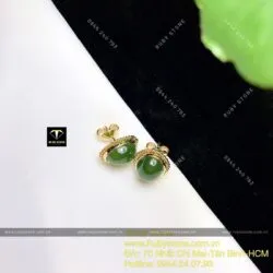 Khuyên tai ngọc bích Oval chỉ se, vàng 10k Khuyên tai ngọc bích Oval chỉ se, vàng 10k