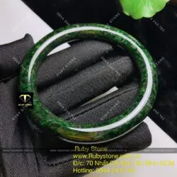 Vòng ngọc Cẩm thạch sơn thuỷ xanh đen, bản tròn 10mm - Ảnh 8