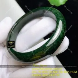Vòng ngọc Cẩm thạch sơn thuỷ xanh đen, bản 15mm - Ảnh 2