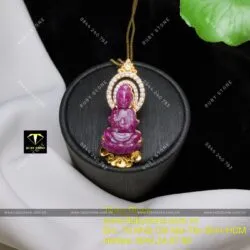 Mặt dây chuyền Phật Quan Âm Ruby Nam Phi, KT 23mm, vàng 18k - Hình ảnh 3