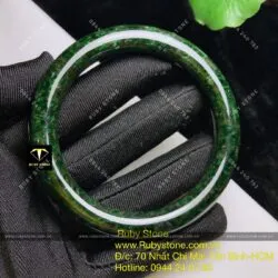Vòng ngọc Cẩm thạch sơn thuỷ xanh đen, bản tròn 10mm - Ảnh 9