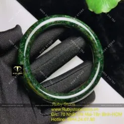 Vòng ngọc Cẩm thạch sơn thuỷ xanh đen, bản tròn 10mm - Ảnh 12