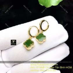 Khuyên tai cỏ 4 cánh Ngọc Bích kiểu tòng teng, vàng 10k - Ảnh 11