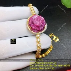 Lắc tay hoa mẫu đơn Ruby Nam Phi, vàng 18k - Hình ảnh 7