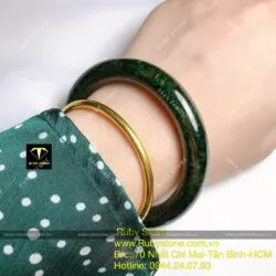 Vòng ngọc Cẩm thạch sơn thuỷ xanh đen, bản tròn 10mm - Ảnh 2