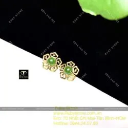 Khuyên tai ngọc bích cách điệu 5 cánh hoa, hột tròn 6 ly, vàng 10k - Ảnh 6