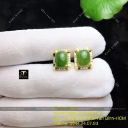 Khuyên tai Ngọc bích ổ chữ nhật, vàng 10k - Ảnh 15