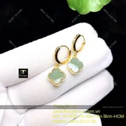 Khuyên tai cỏ 4 cánh Ngọc Bích kiểu tòng teng, vàng 10k - Ảnh 12