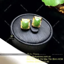 Khuyên tai Ngọc bích ổ chữ nhật, vàng 10k - Ảnh 9