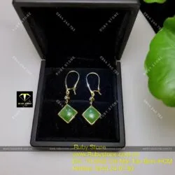 Khuyên tai Ngọc bích kiểu móc câu, ổ vuông, vàng 14k