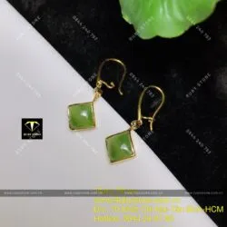 Khuyên tai Ngọc bích kiểu móc câu, ổ vuông, vàng 14k - Hình ảnh 5