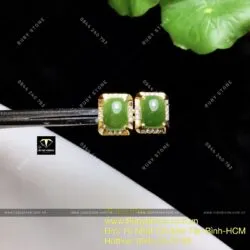 Khuyên tai Ngọc bích ổ chữ nhật, vàng 10k - Ảnh 3