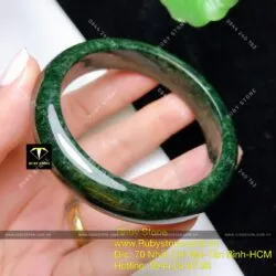 Vòng ngọc Cẩm thạch sơn thuỷ xanh đen, bản 15mm - Ảnh 9