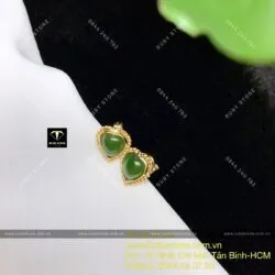 Khuyên tai trái tim Ngọc bích, vàng 10k chỉ se Khuyên tai trái tim Ngọc bích, vàng 10k chỉ se
