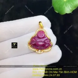 Mặt Phật Di Lặc Ruby Nam Phi, vàng 18k - Ảnh 2