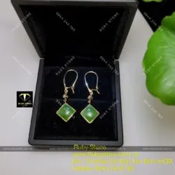 Khuyên tai Ngọc bích kiểu móc câu, ổ vuông, vàng 14k - Hình ảnh 8