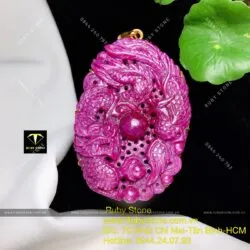 Mặt dây chuyền Long Phụng Ruby Nam Phi, vàng 18k, KT 70mm - Hình ảnh 3