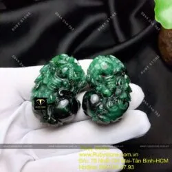 Cặp tỳ hưu ngọc cẩm thạch sơn thuỷ xanh (jadeite A) - Hình ảnh 7