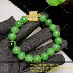 Vòng ngọc bích Canada mix charm Hổ phách, bi vàng 24k - Ảnh 6