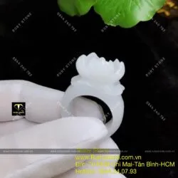 Nhẫn liên hoa (hoa sen) Cẩm thạch bạch ngọc - Hình ảnh 6